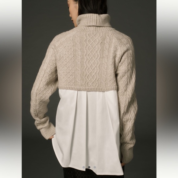 Anthropologie Mixed Media Turtleneck Cable Sweater - Picture 3 of 4